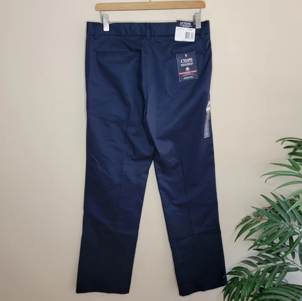 NWT Chaps Pleated Adjustable Waist Navy Blue Khakis Uniform Pants Boys Size 20
